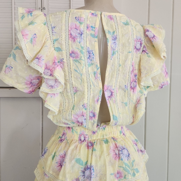 LoveShackFancy Yellow Floral Mini Dress